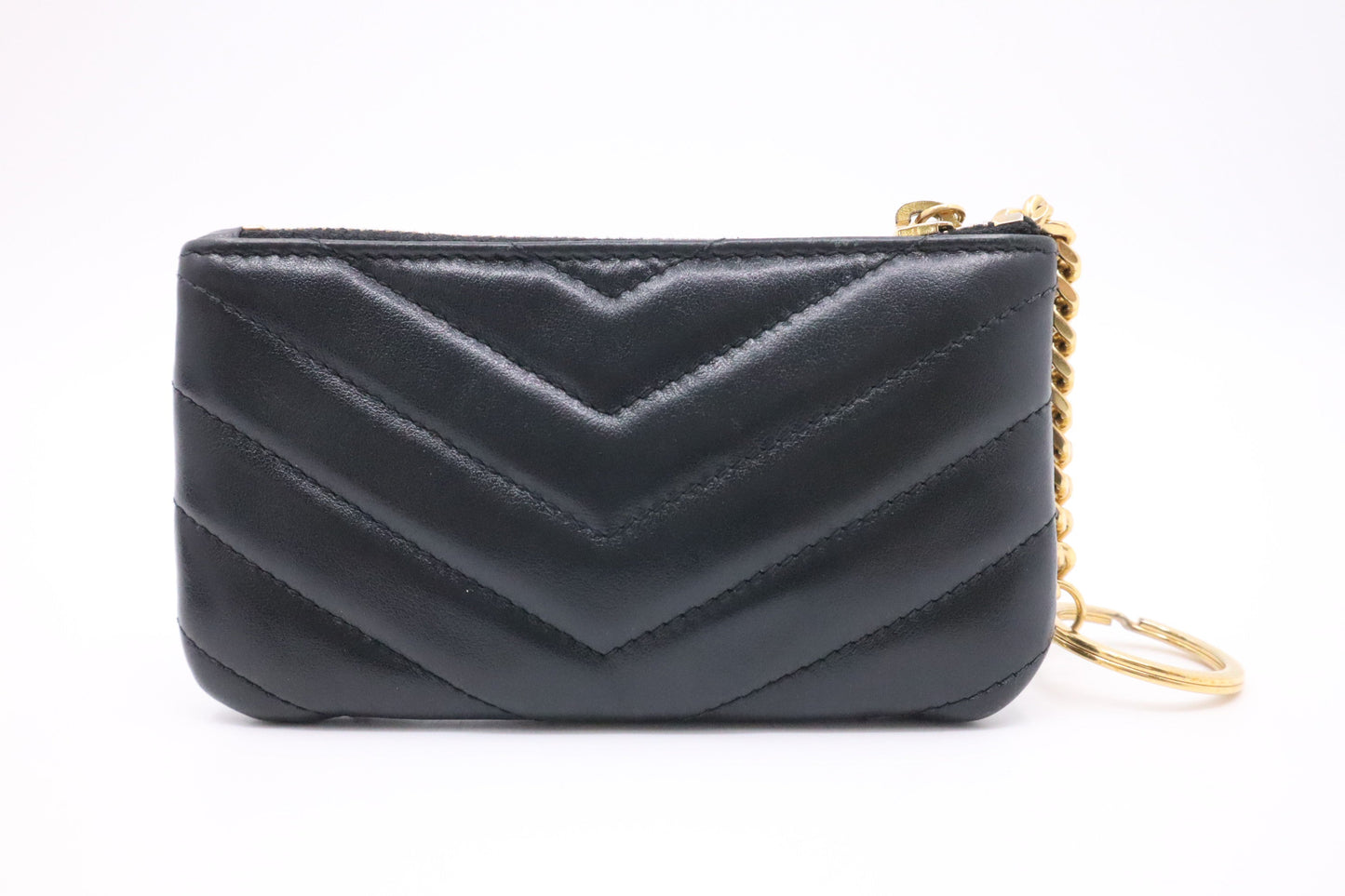 YSL Saint Laurent Coin Case in Black Chevron Leather