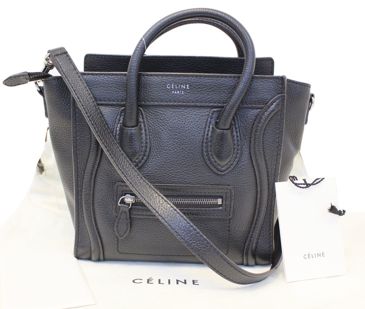 CELINE Black Leather Nano Luggage Shoulder Bag