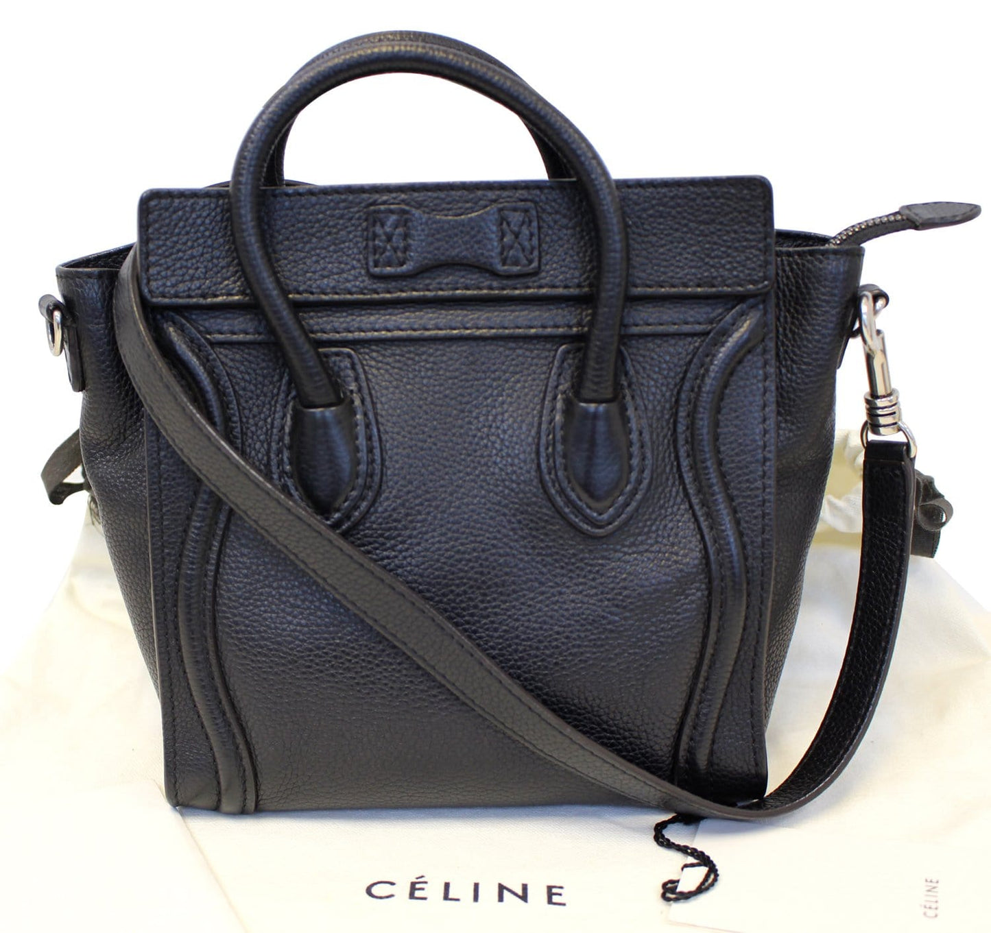 CELINE Black Leather Nano Luggage Shoulder Bag