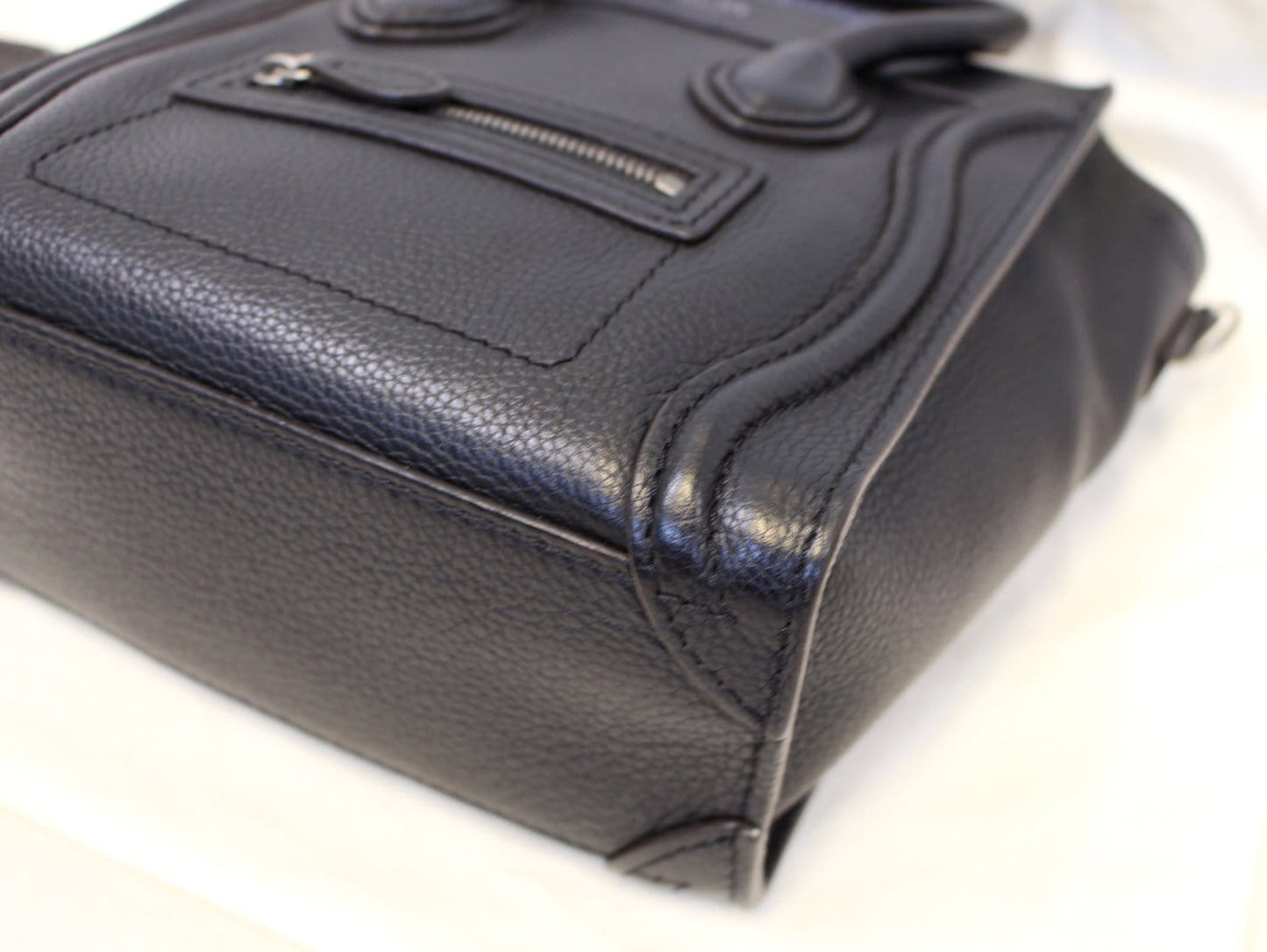 CELINE Black Leather Nano Luggage Shoulder Bag