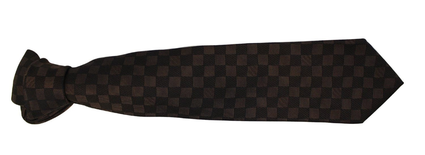 LOUIS VUITTON Damier Ebene Silk Necktie Tie Brown