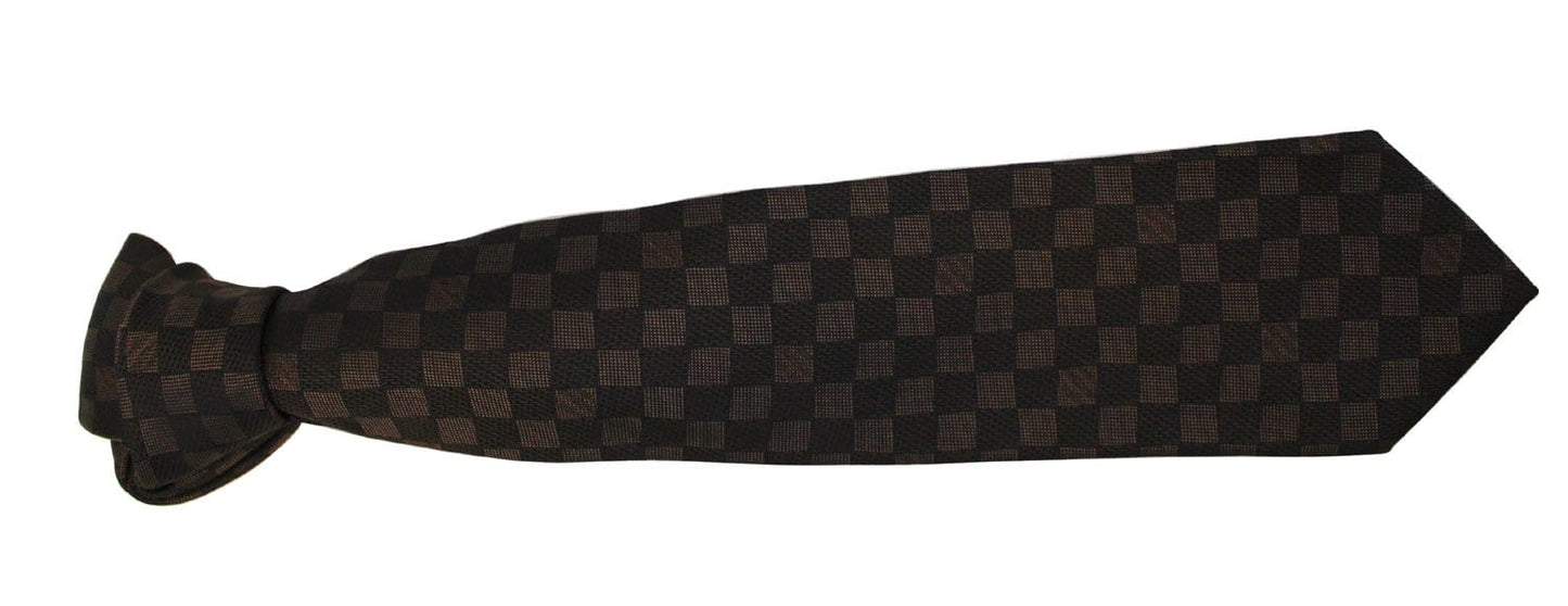 LOUIS VUITTON Damier Ebene Silk Necktie Tie Brown