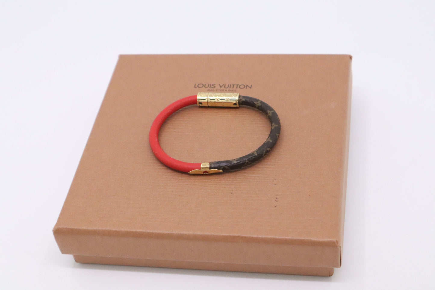 Louis Vuitton Daily Confidential Bracelet in Mini Monogram Canvas and Red Leather