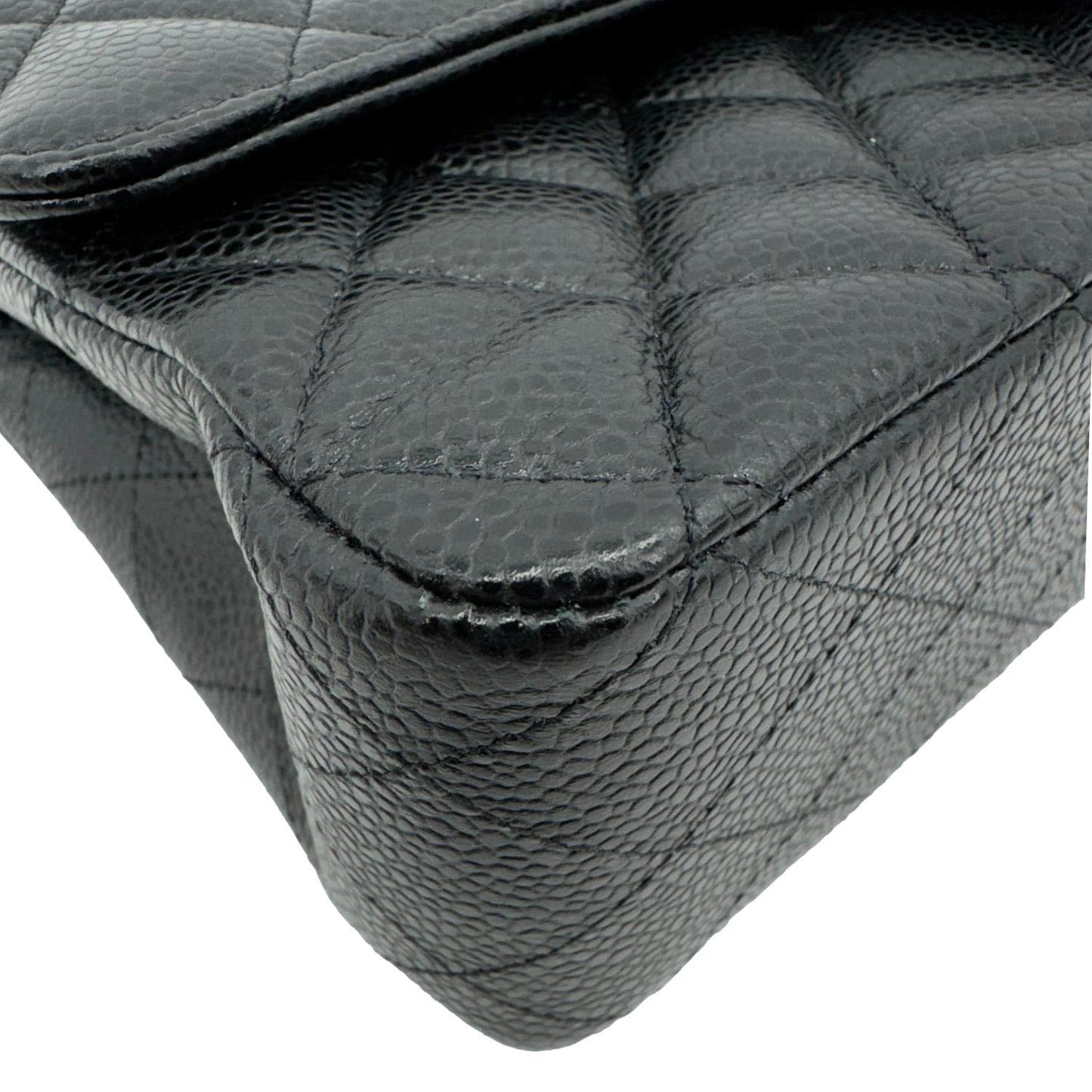 CHANEL Classic Double Flap Medium Quilted Caviar Leather Shoulder Bag Black