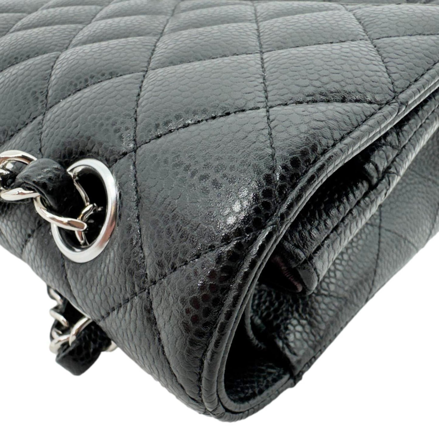 CHANEL Classic Double Flap Medium Quilted Caviar Leather Shoulder Bag Black