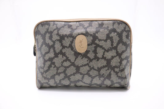 YSL Saint Laurent Clutch in Gray Coated Canvas