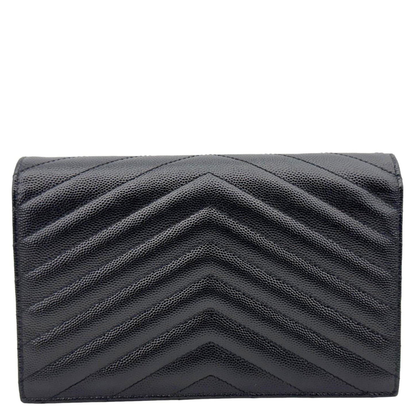 YVES SAINT LAURENT Cassandre Leather Wallet On Chain Crossbody Bag Black