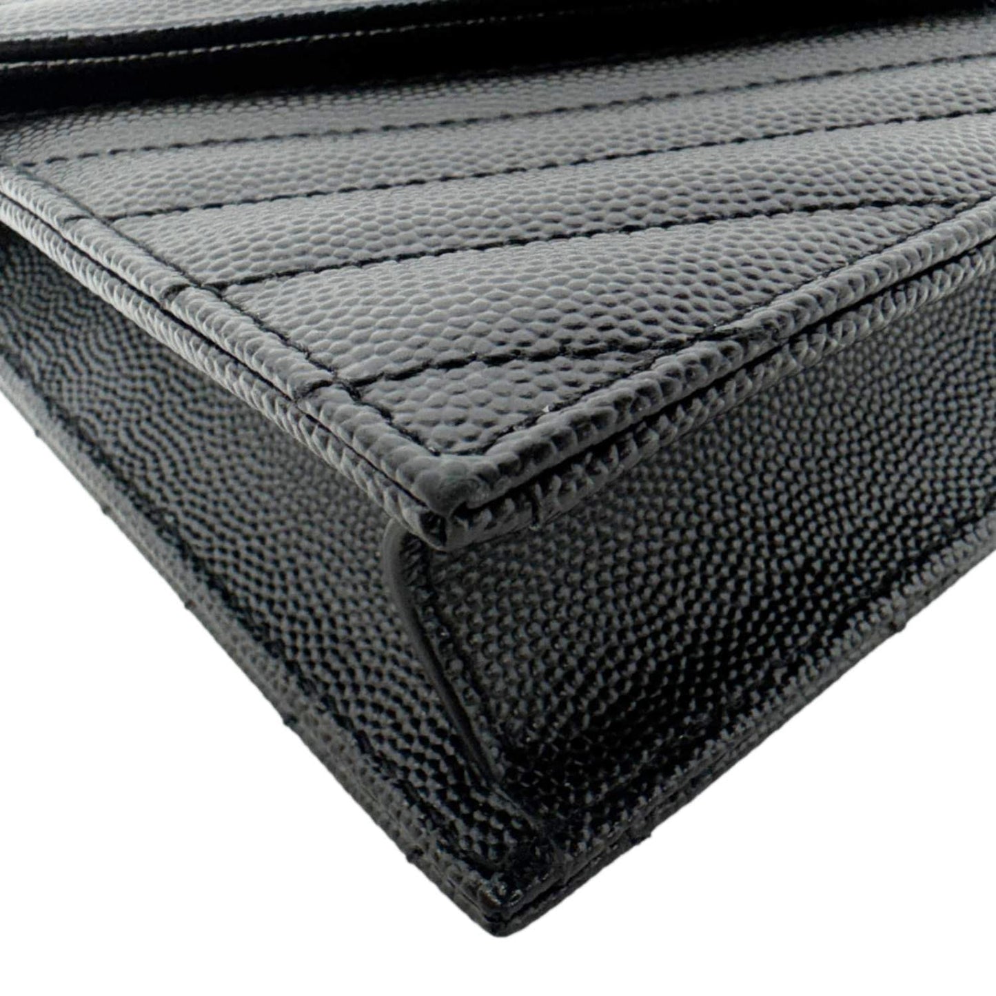 YVES SAINT LAURENT Cassandre Leather Wallet On Chain Crossbody Bag Black