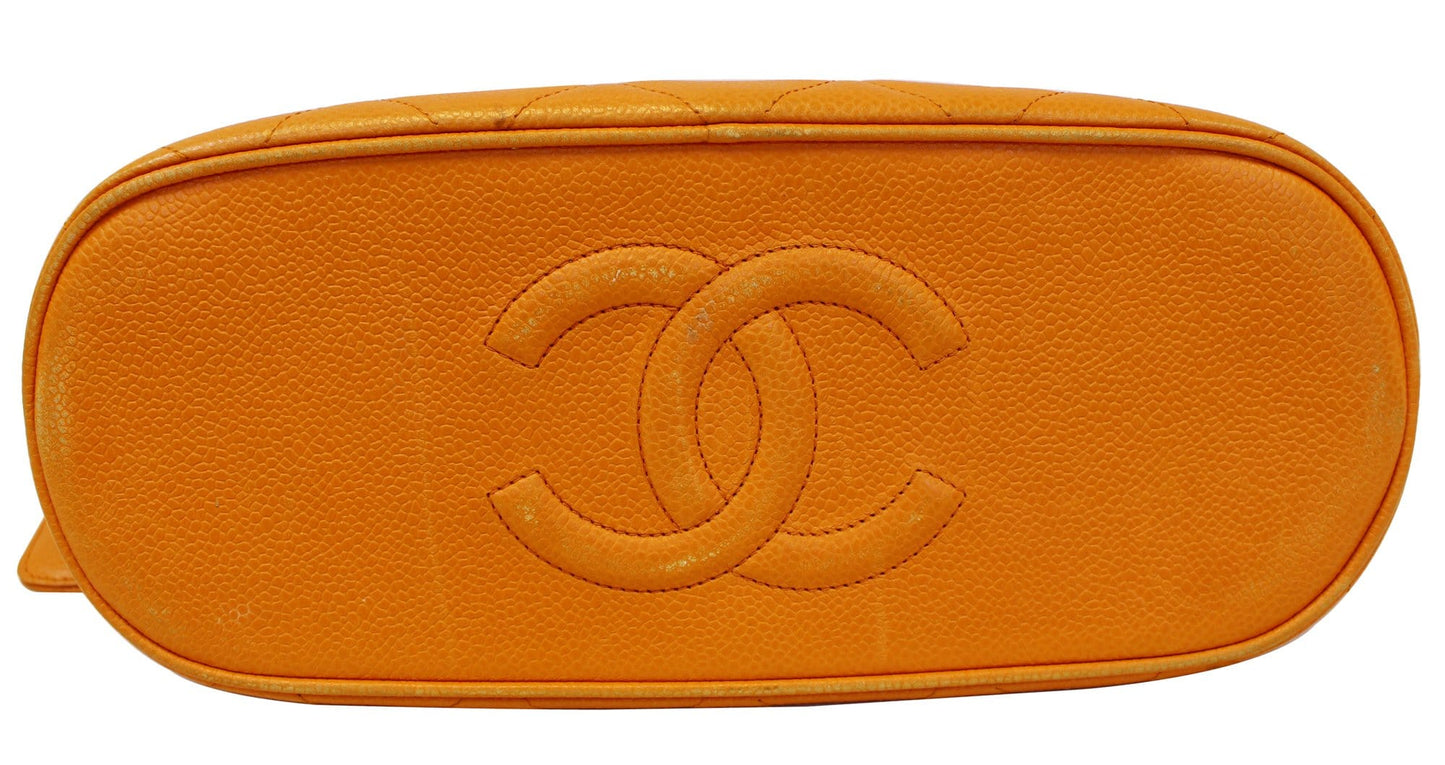 CHANEL Caviar Leather Orange Timeless Shoulder Bag