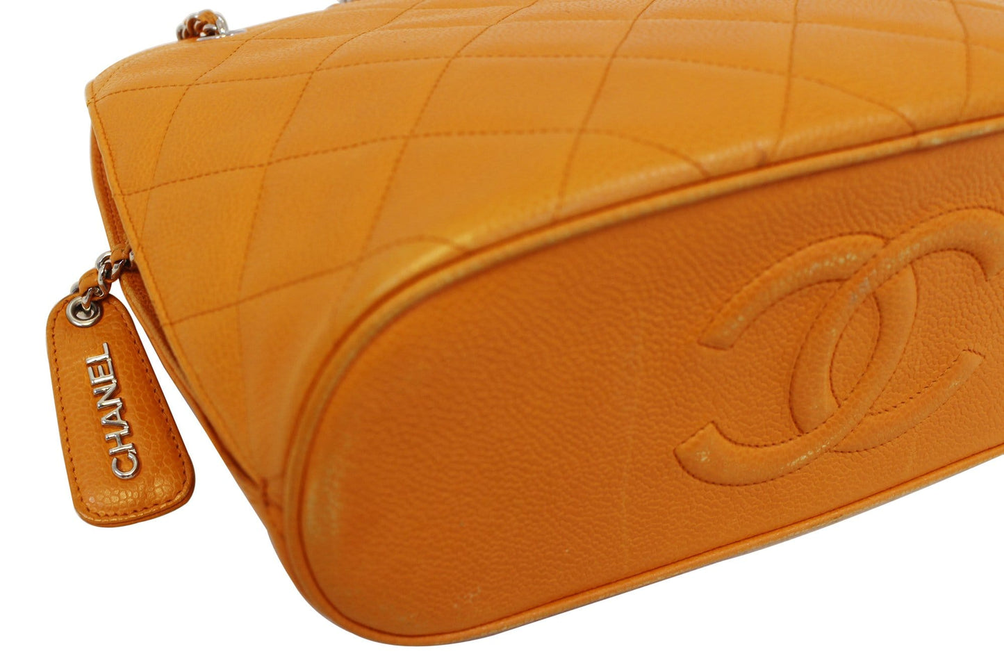 CHANEL Caviar Leather Orange Timeless Shoulder Bag