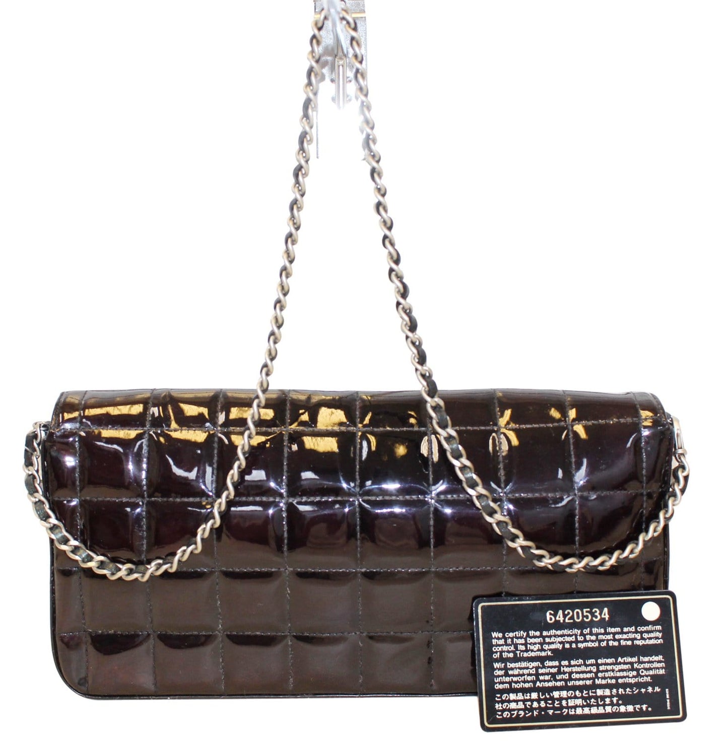 CHANEL Plum Patent Leather Square Stitch CC Shoulder Bag