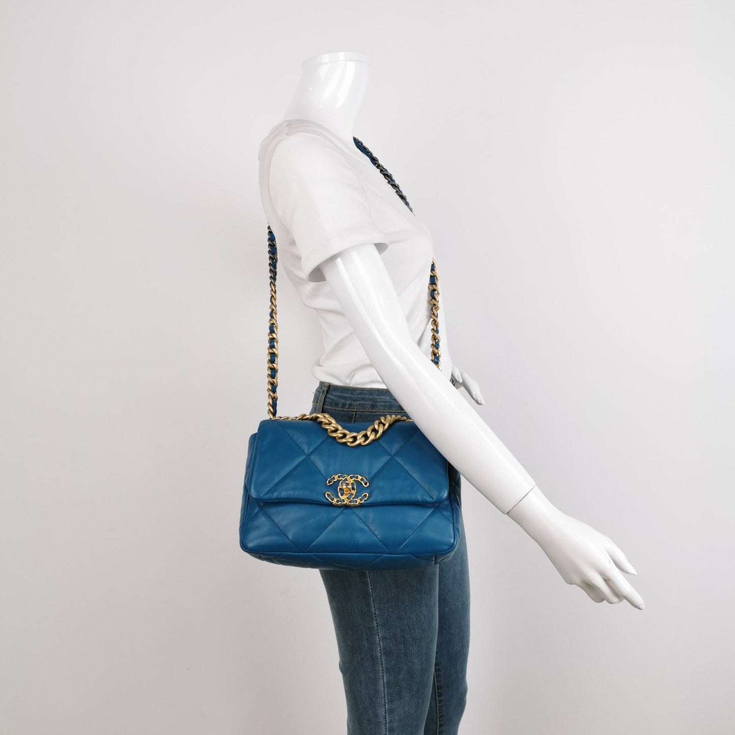 Chanel 19 Bag Small Teal Blue Gold Hardware Chain Crossbody Bag