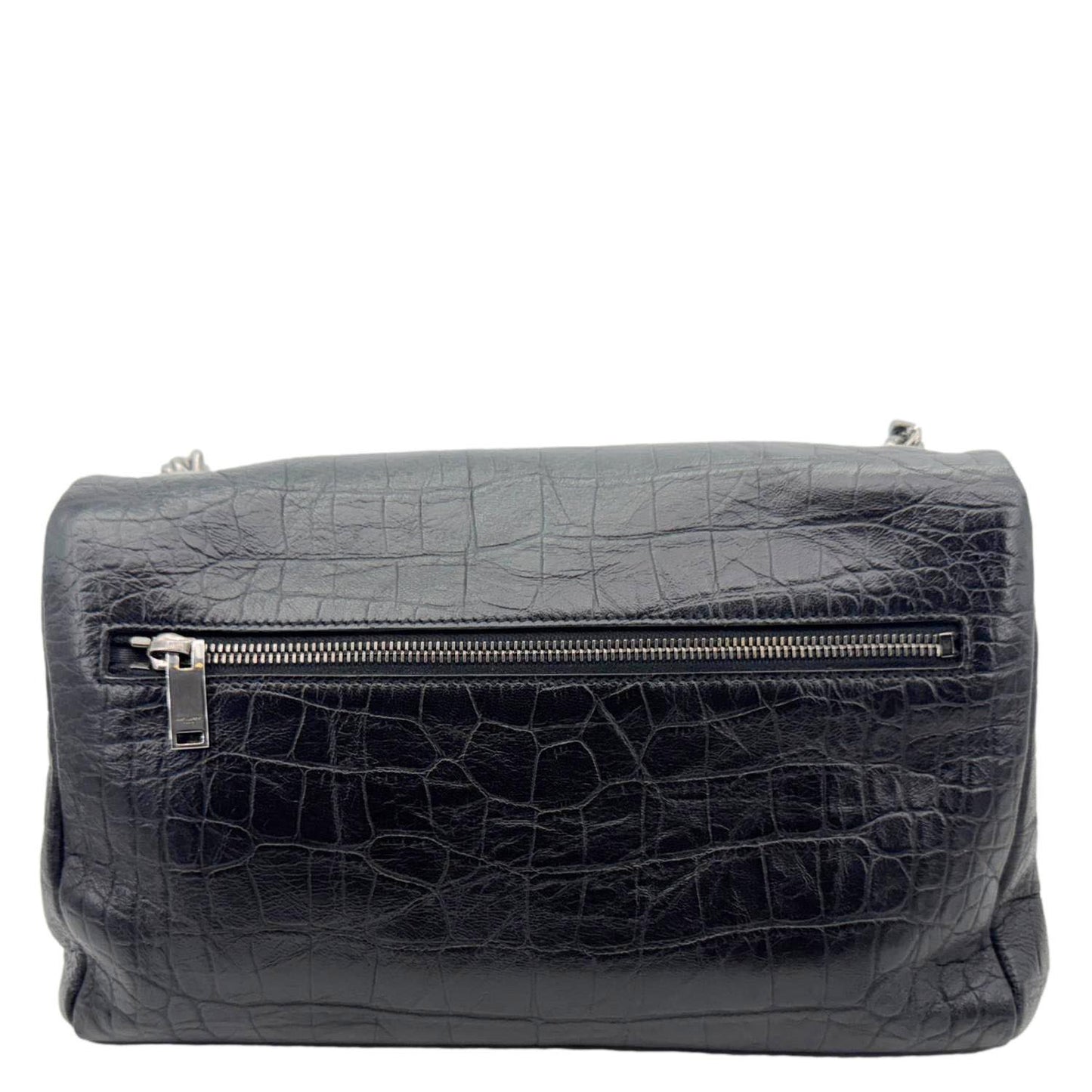 YVES SAINT LAURENT West Hollywood Medium Croc Embossed Crossbody Bag Black