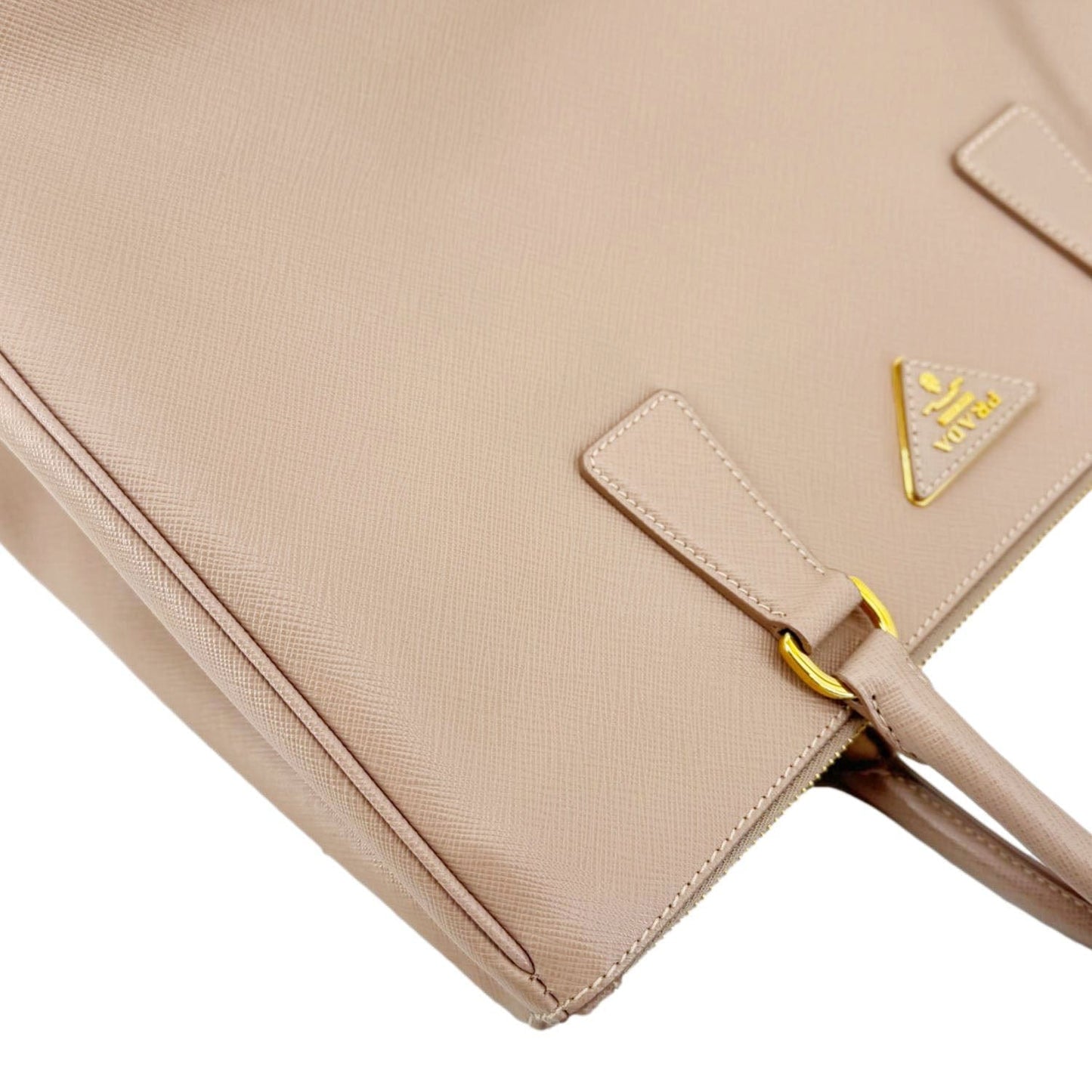 PRADA Galleria Double Zip Saffiano Leather Top Handle Tote Bag Beige