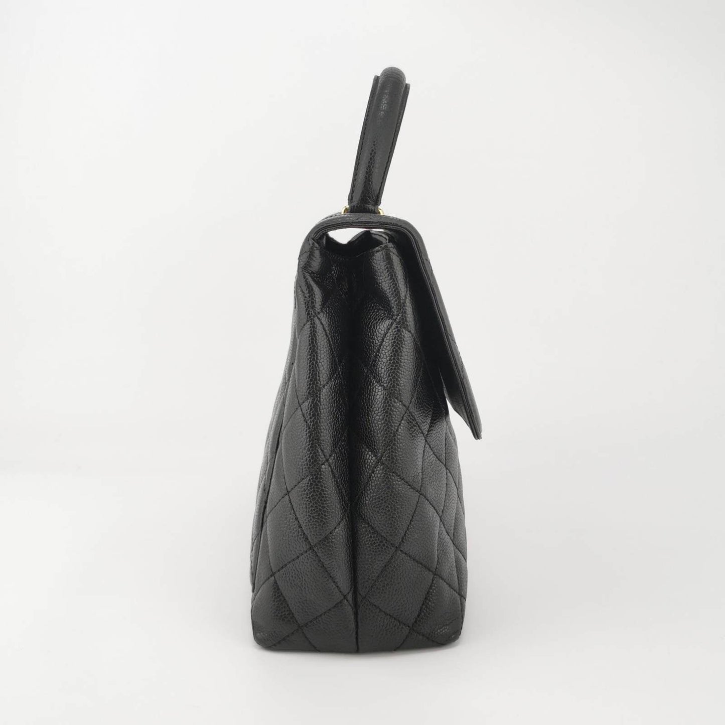Chanel Vintage Top Handle Kelly Flap Bag Black Quilted Caviar Leather
