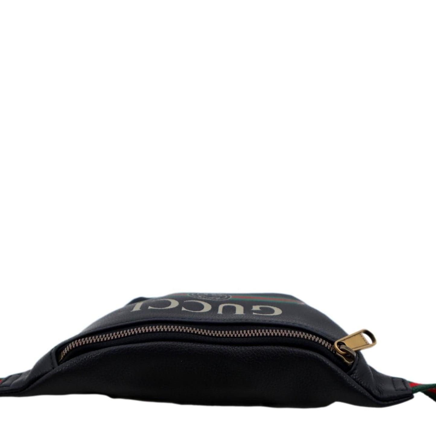 GUCCI Logo Print Grained Calfskin Leather Small Belt Bag Black 527792