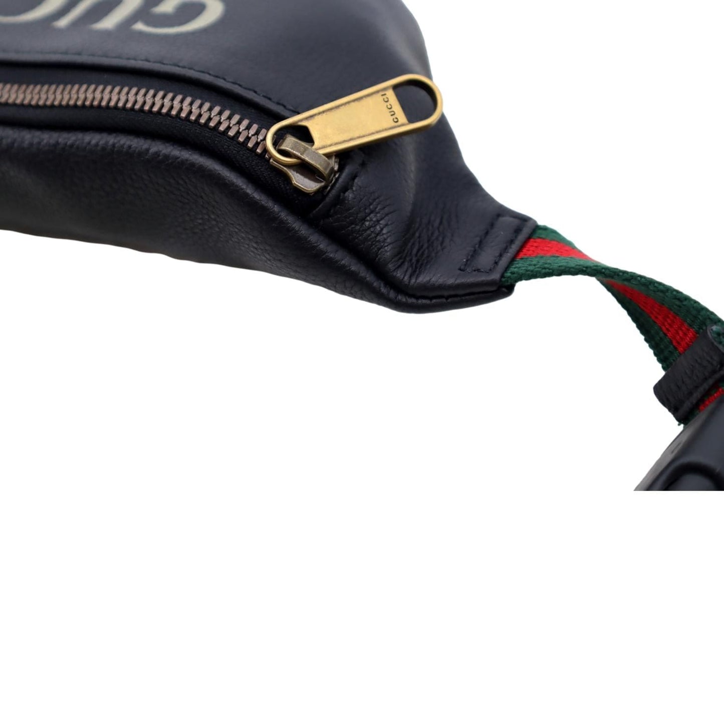 GUCCI Logo Print Grained Calfskin Leather Small Belt Bag Black 527792