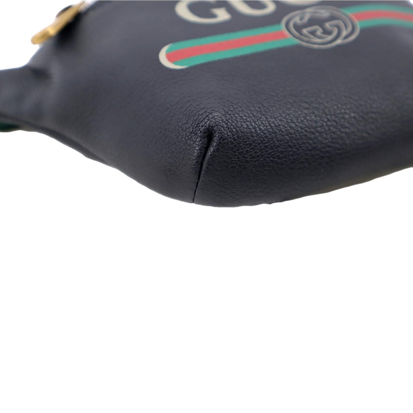 GUCCI Logo Print Grained Calfskin Leather Small Belt Bag Black 527792
