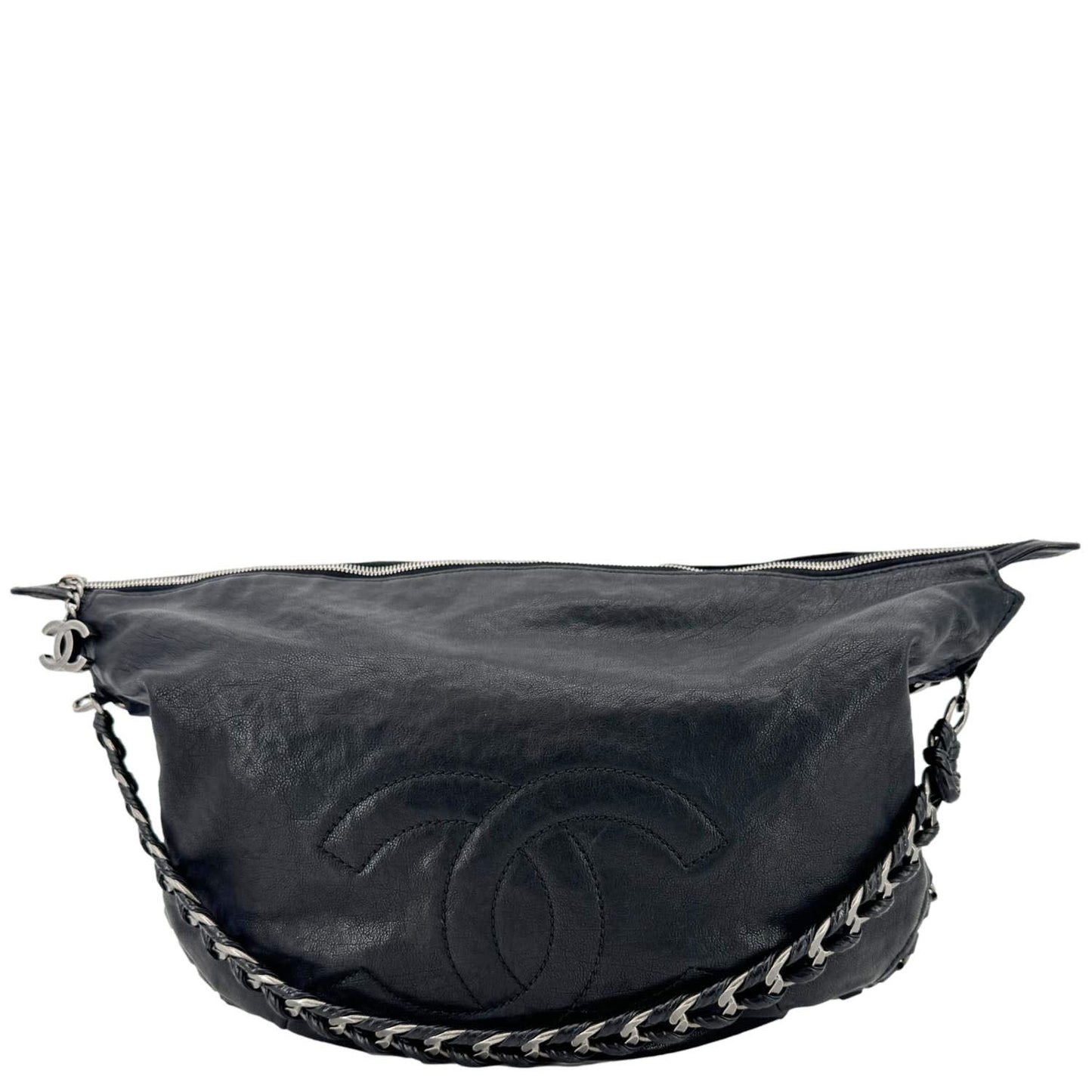 CHANEL Modern Chain Calfskin Leather Hobo Bag Black