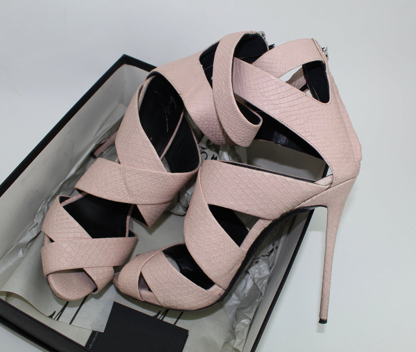 GIUSEPPE ZANOTTI PINK COLINE SNAKE SKIN SANDALS