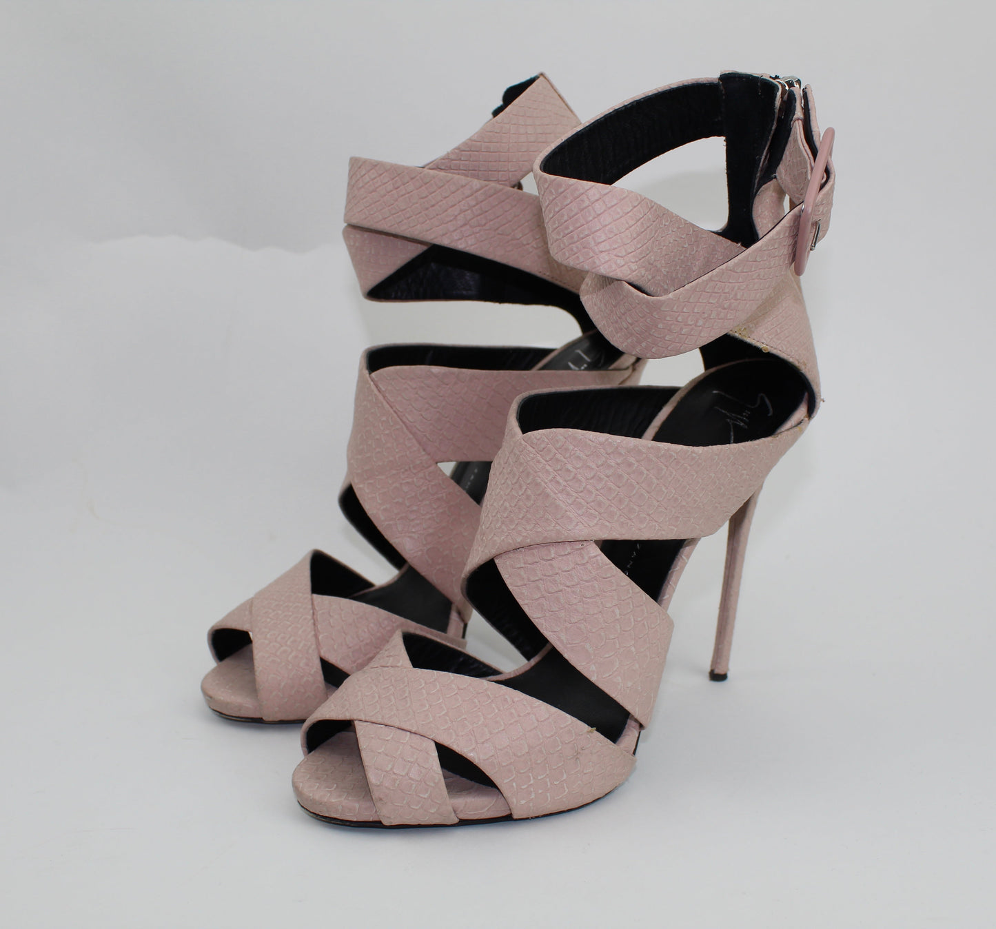 GIUSEPPE ZANOTTI PINK COLINE SNAKE SKIN SANDALS