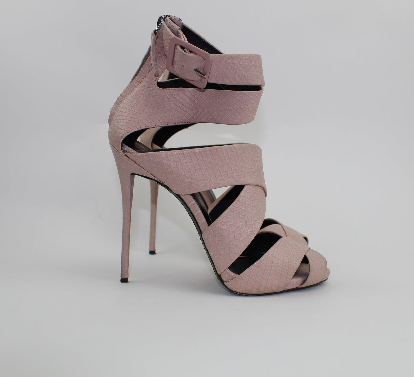 GIUSEPPE ZANOTTI PINK COLINE SNAKE SKIN SANDALS