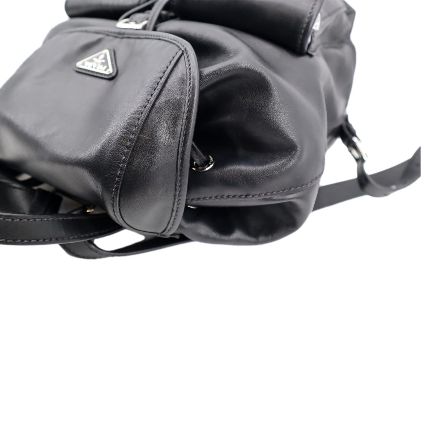 PRADA Milano Double Pocket Leather Backpack Bag Black