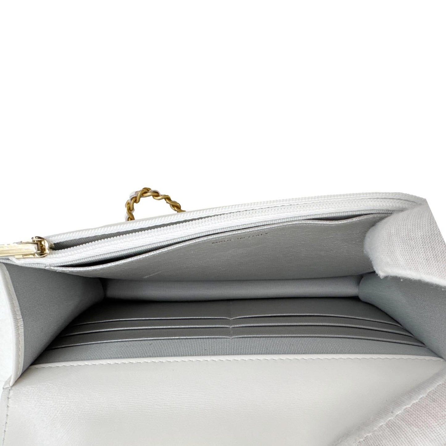CHANEL Top Handle Multicolor Quilted Leather Crossbody Wallet On Chain White
