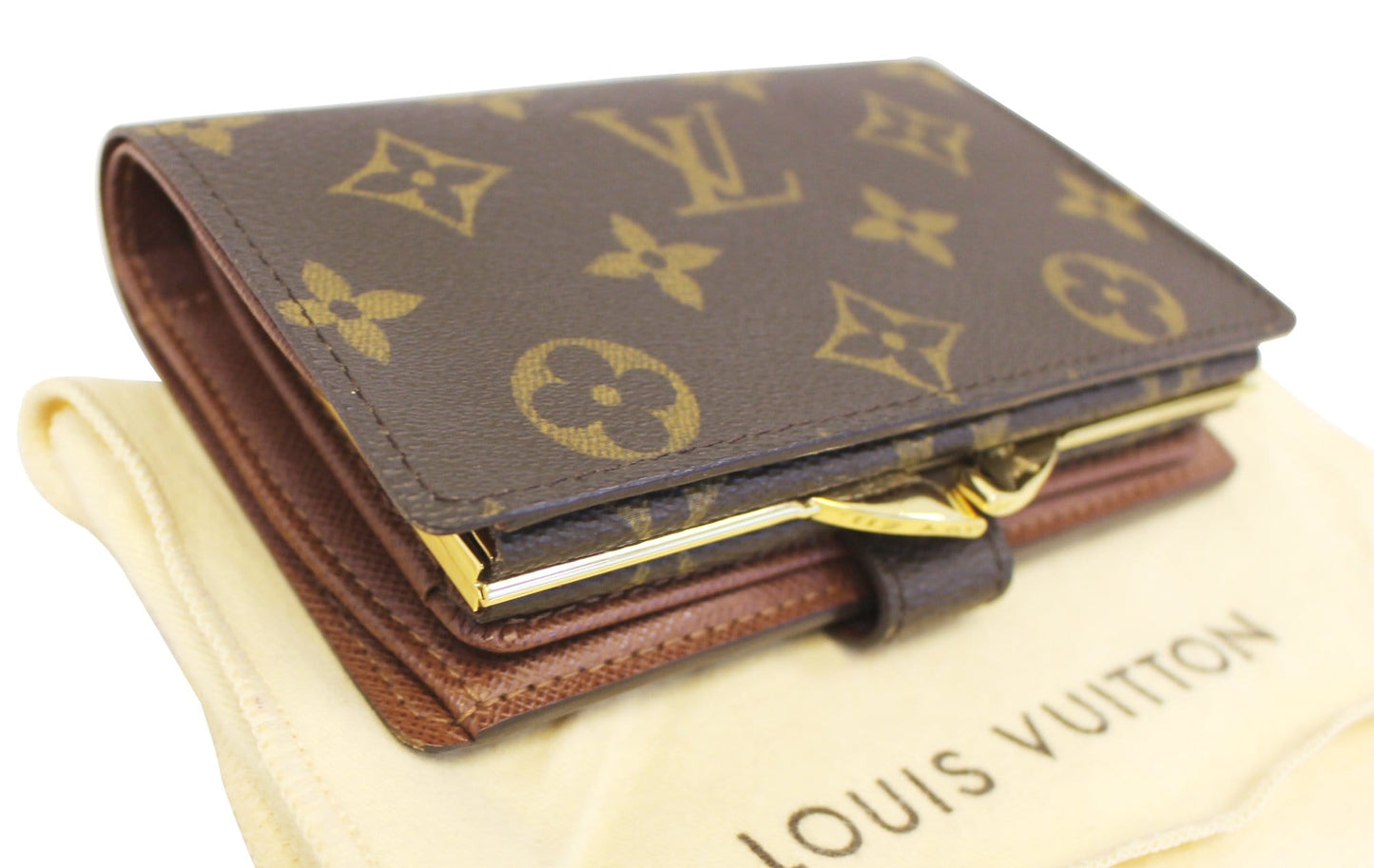 LOUIS VUITTON Monogram Canvas French Wallet Kisslock