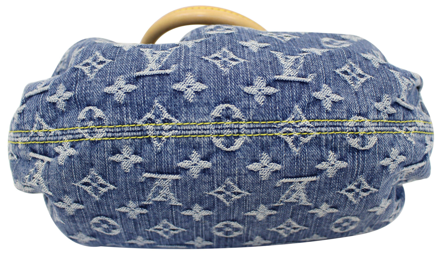 LOUIS VUITTON Pleaty Monogram Denim Satchel Bag Blue