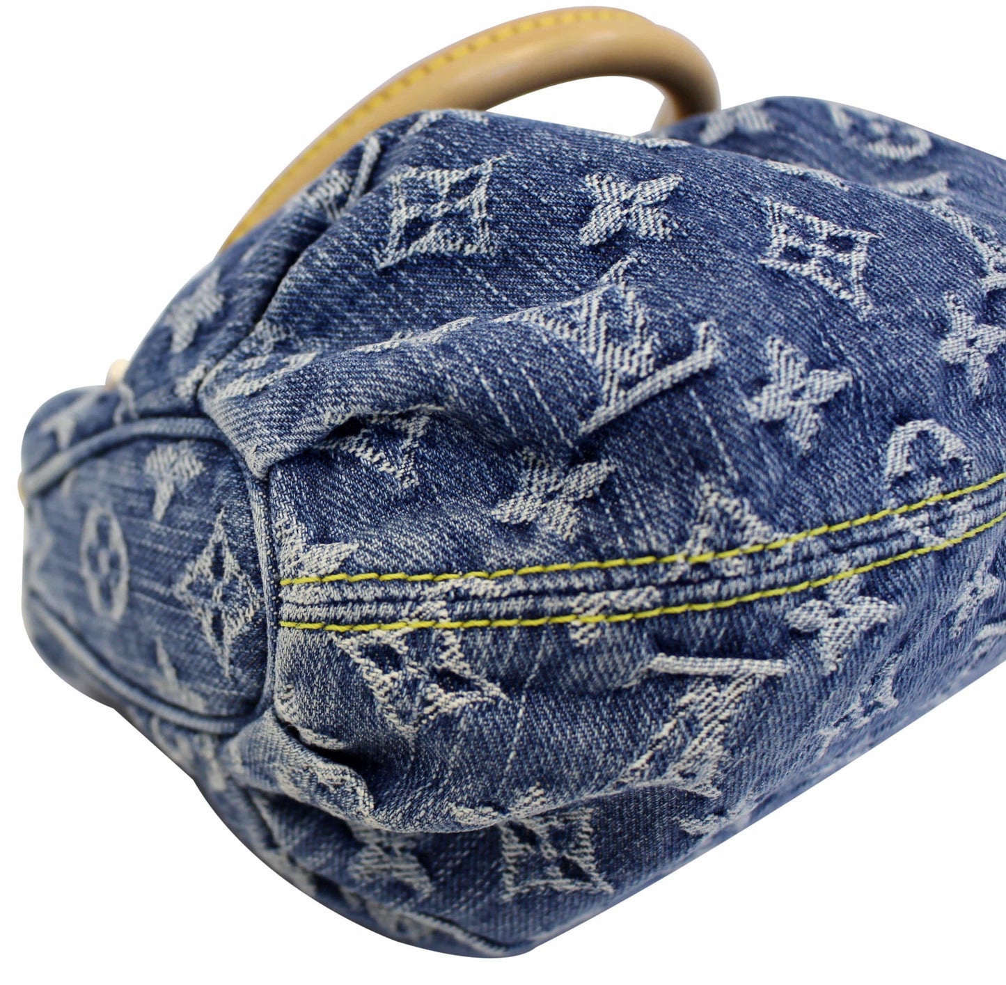 LOUIS VUITTON Pleaty Monogram Denim Satchel Bag Blue