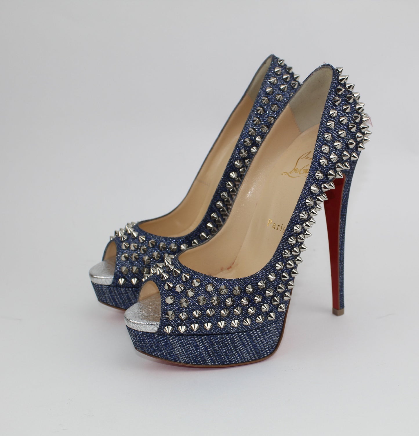 CHRISTIAN LOUBOUTIN METALLIC LADY PEEP SPIKES 150MM