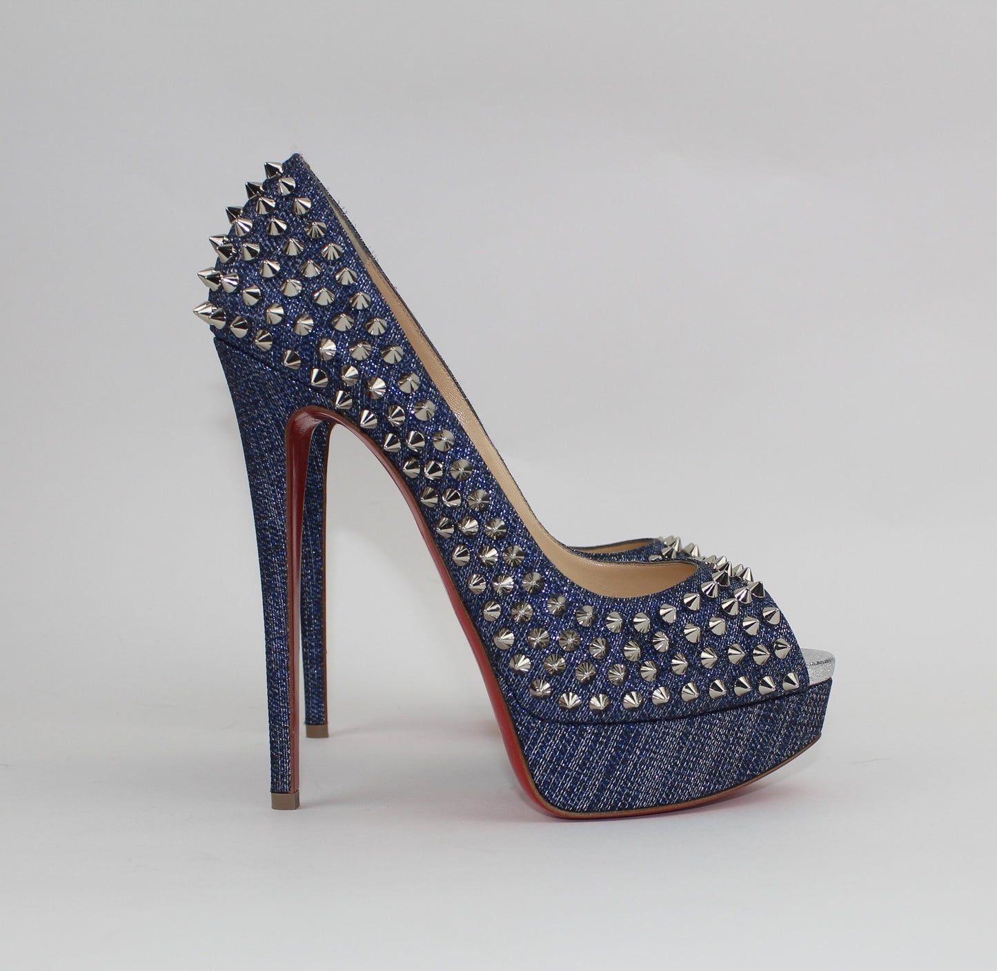 CHRISTIAN LOUBOUTIN METALLIC LADY PEEP SPIKES 150MM