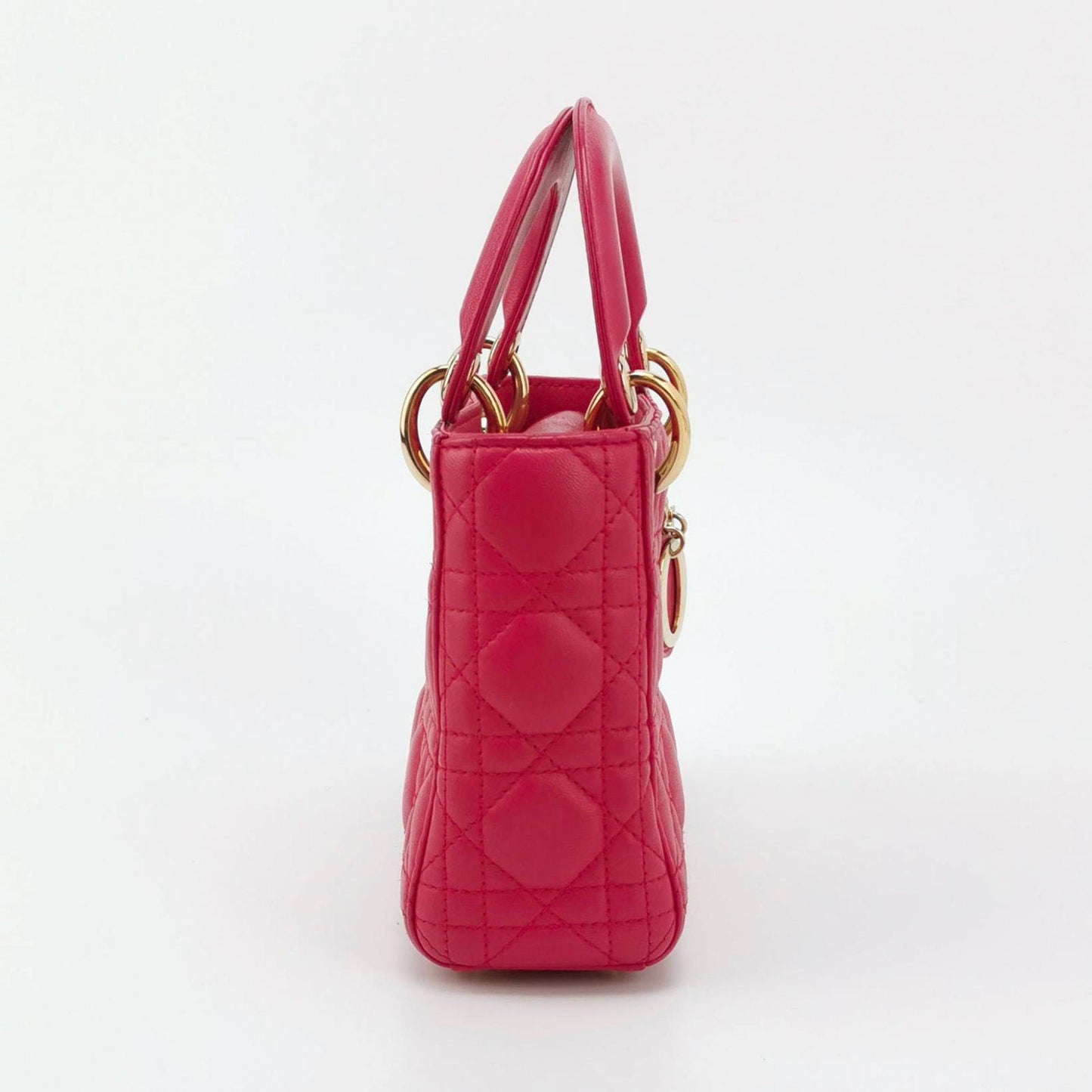 Lady Dior Mini Fuchsia Pink handbag Cannage Leather with strap