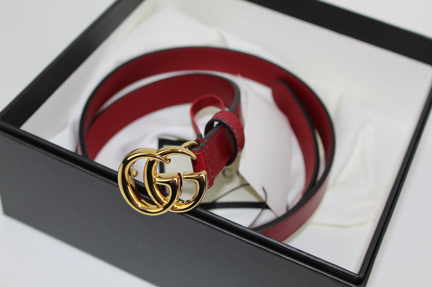 GUCCI GG MARMONT LEATHER BELT WITH SHINY BUCKLE