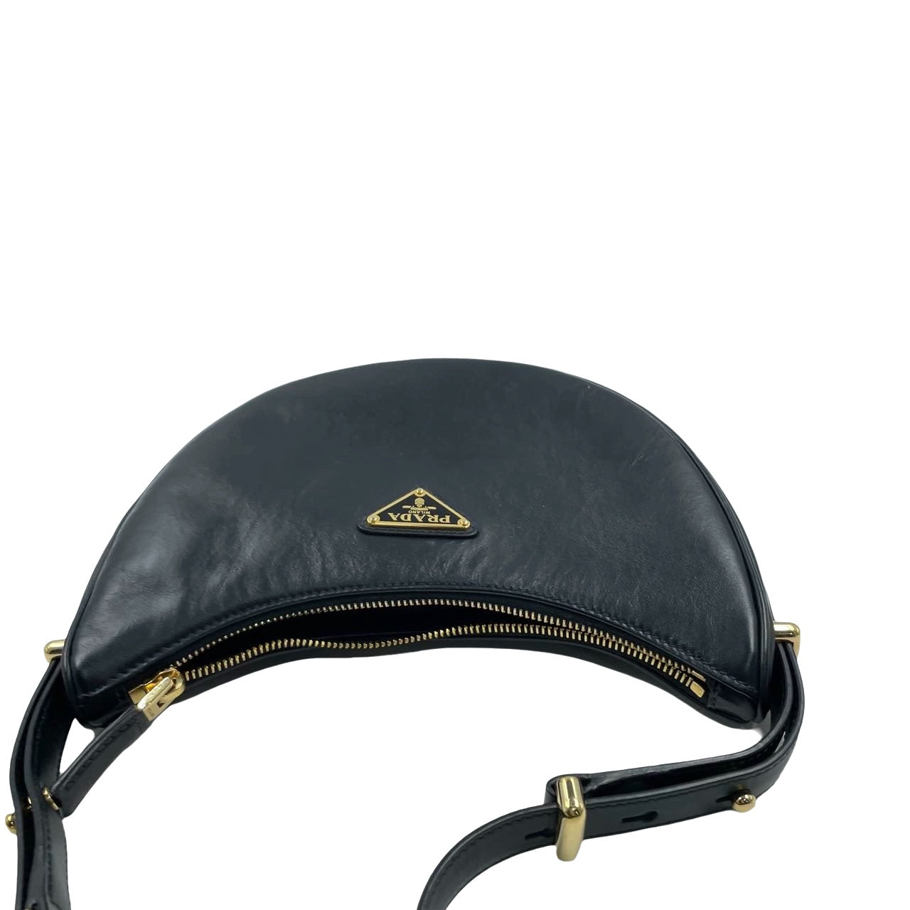 Prada ArquÃÂ© black calfskin leather shoulder bag Crescent Moon Shape