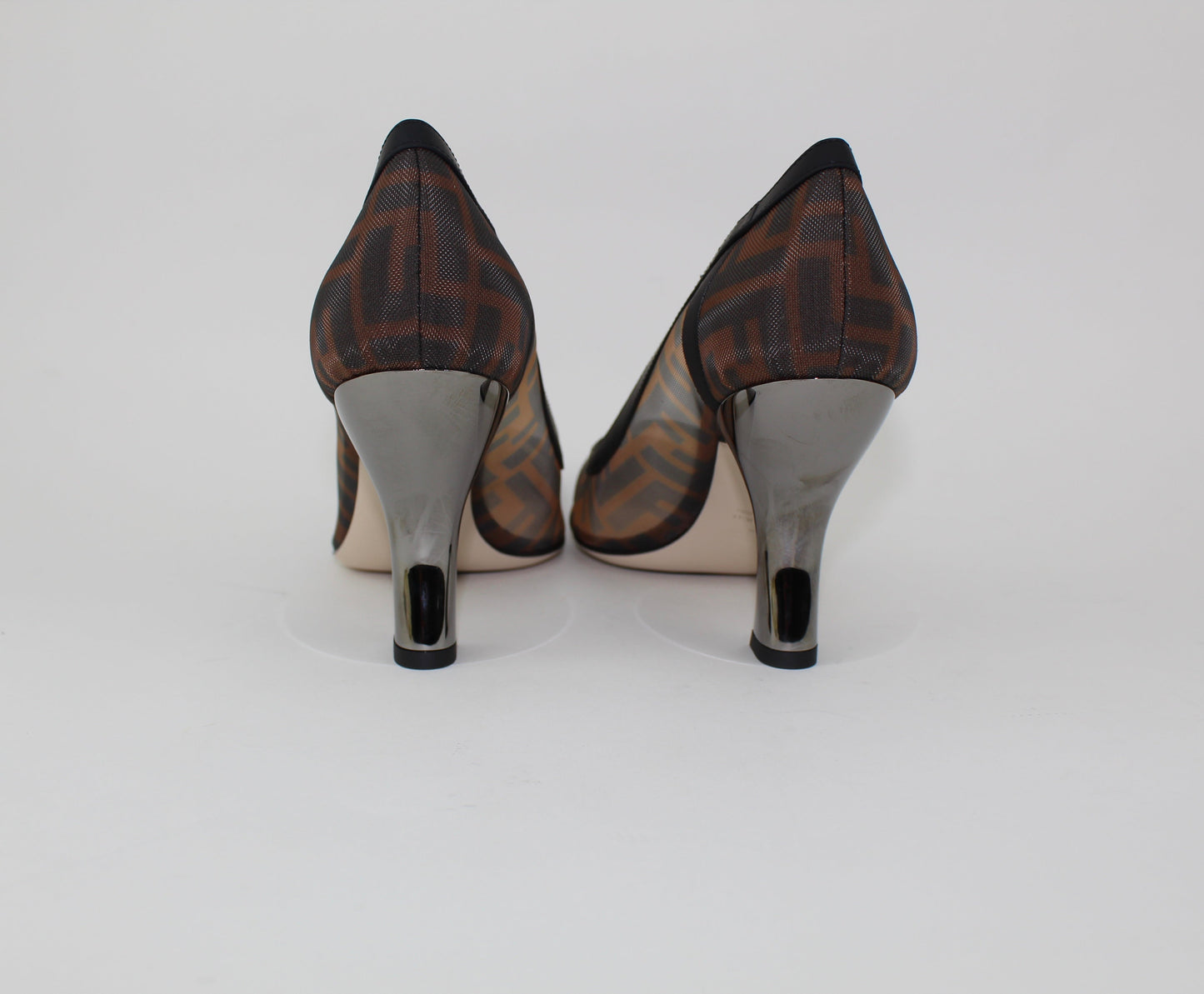 FENDI MESH AND BLACK LEATHER PUMPS