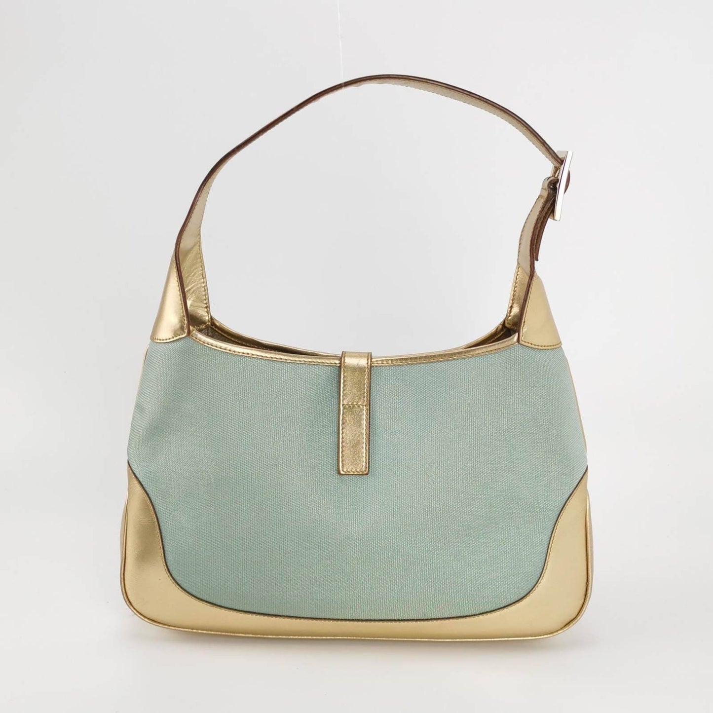 Gucci Jackie Vintage Mini Blue Nylon with Gold Leather Shoulder Bag Medium