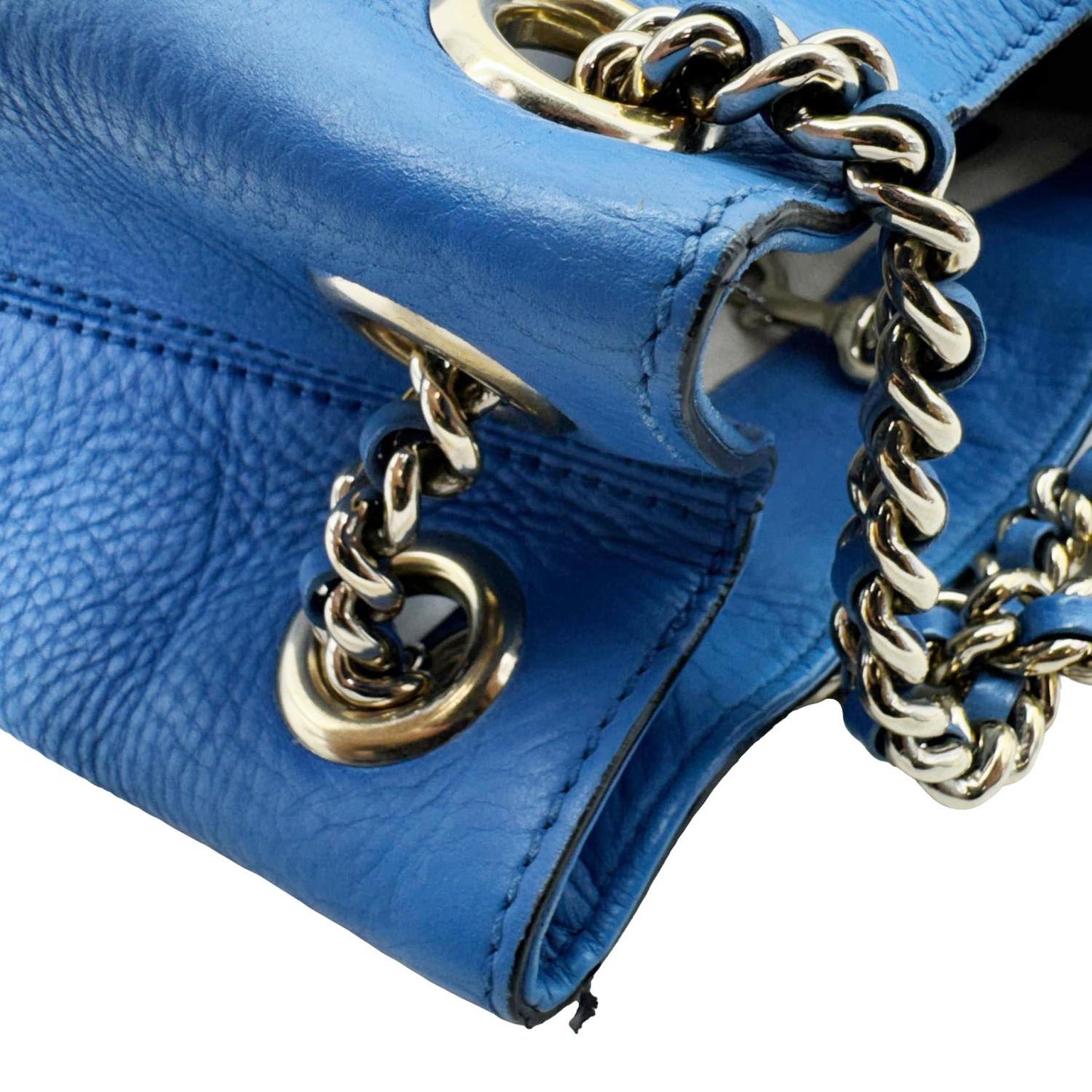 GUCCI Soho Medium Pebbled Leather Shoulder Bag Blue 308982
