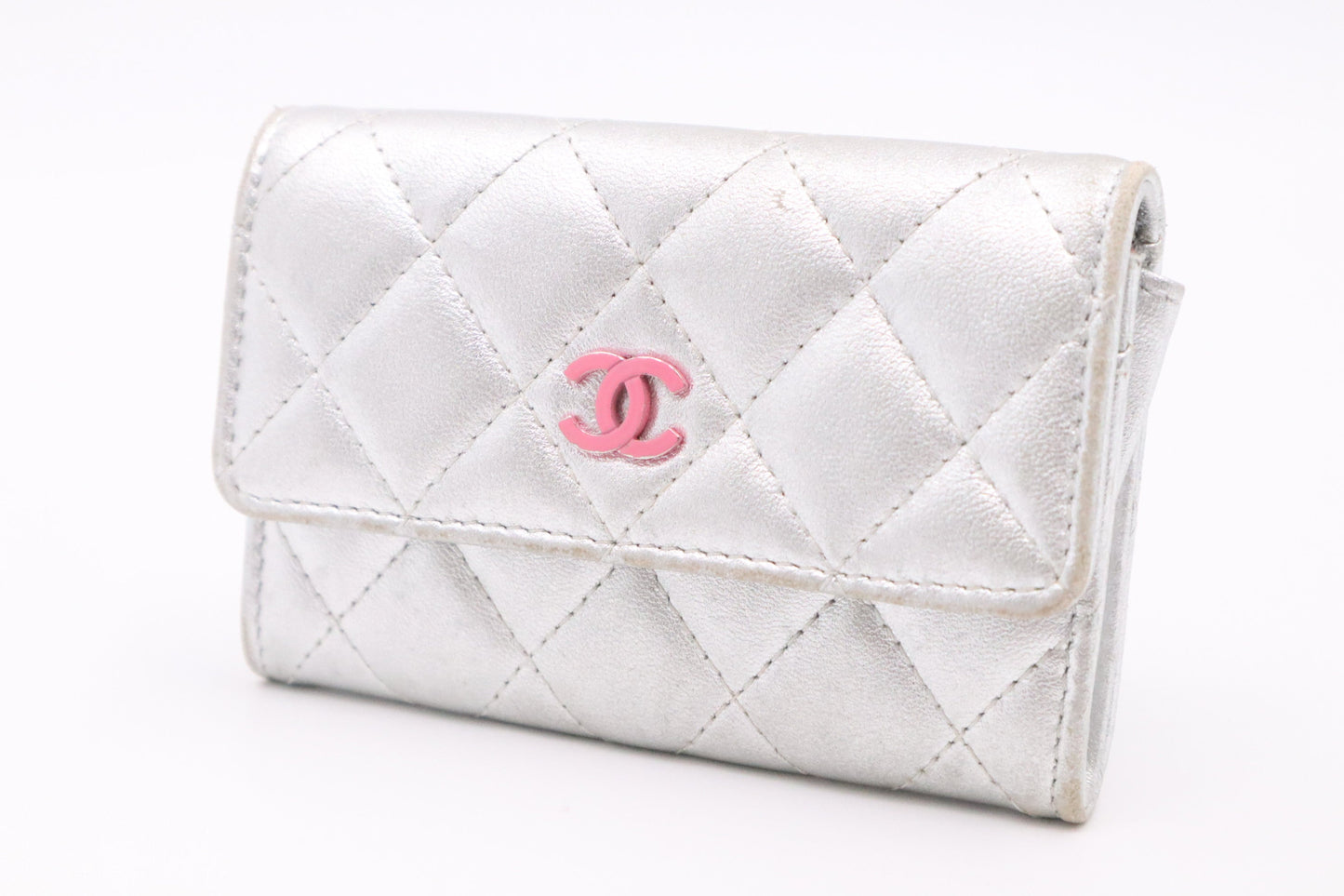 Chanel Card Case in Silver MatelassÃ© Leather
