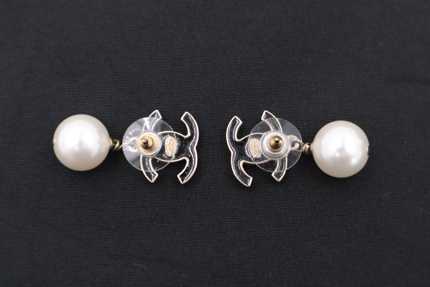 Chanel Black CC Earrings with Pearls