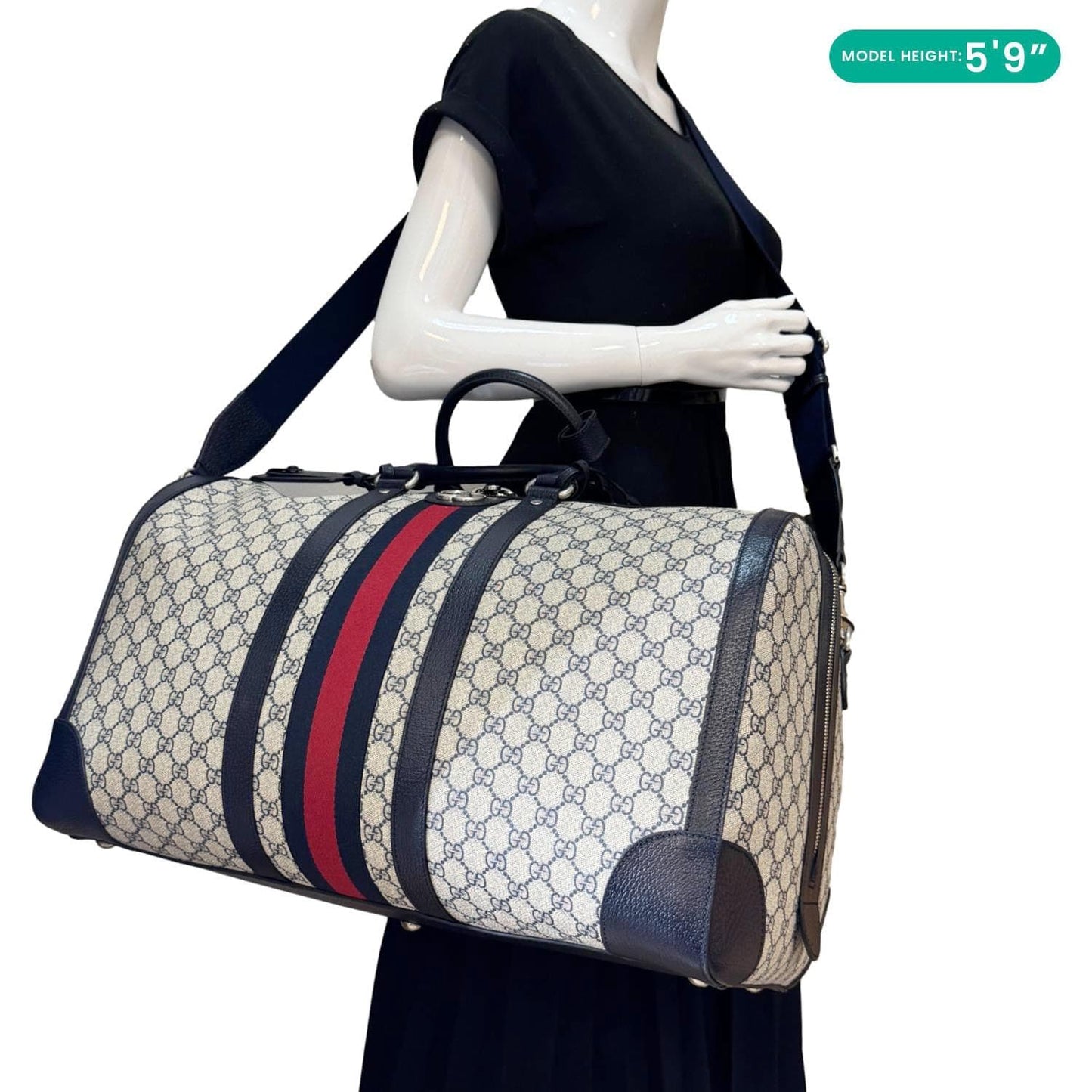 GUCCI Savoy Large GG Supreme Canvas Duffle Bag Navy Blue 724612