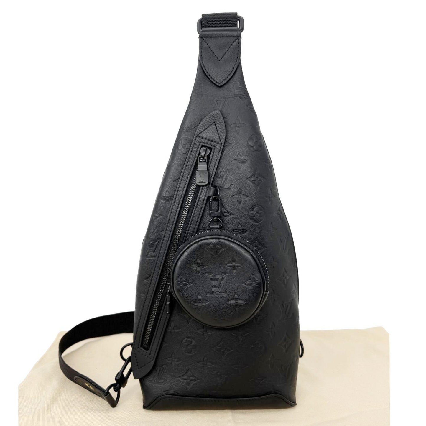 LOUIS VUITTON Duo Slingbag Monogram Shadow Leather Crossbody Bag Black