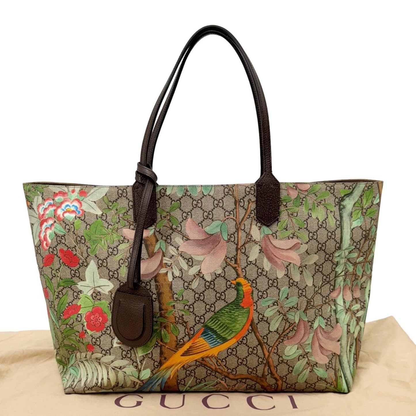 GUCCI Tian Print GG Supreme Canvas Tote Bag Beige 427015