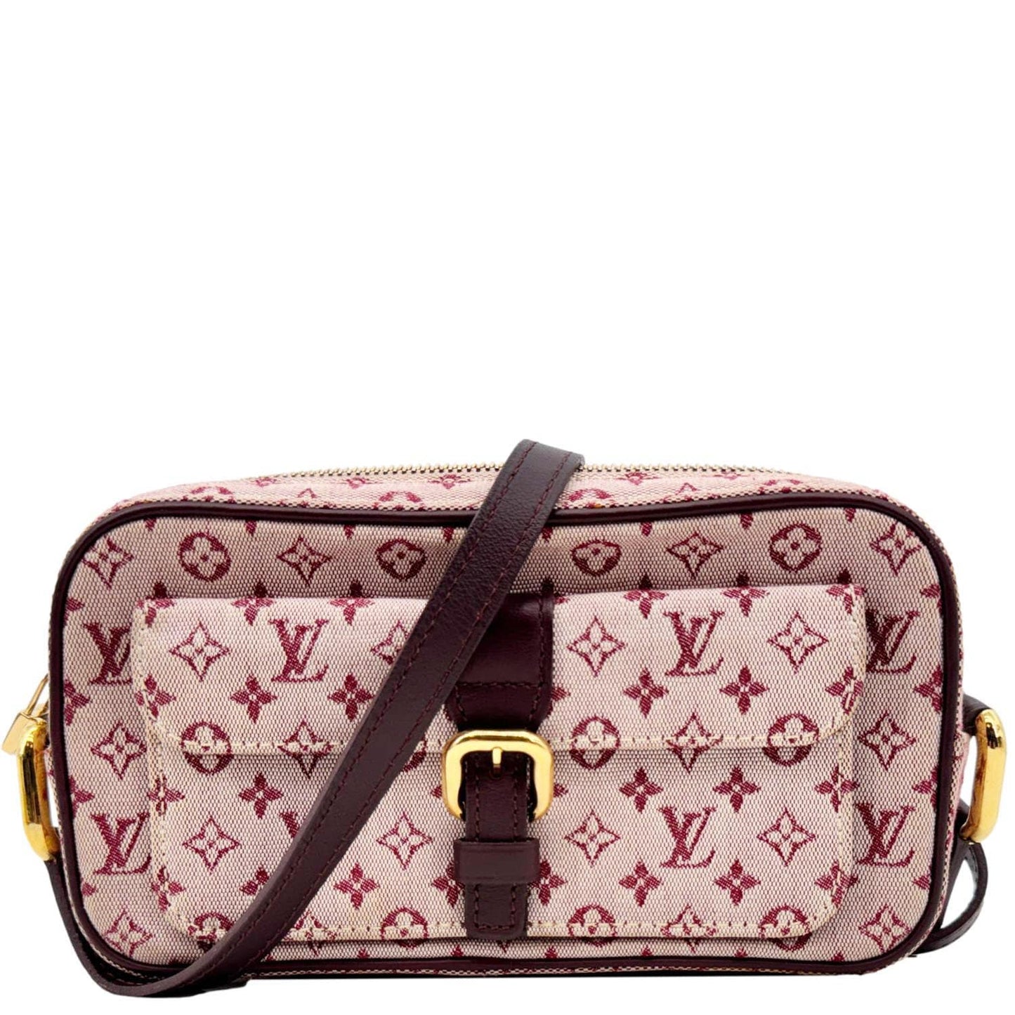 LOUIS VUITTON Juliette MM Monogram Mini Lin Canvas Crossbody Bag Burgundy