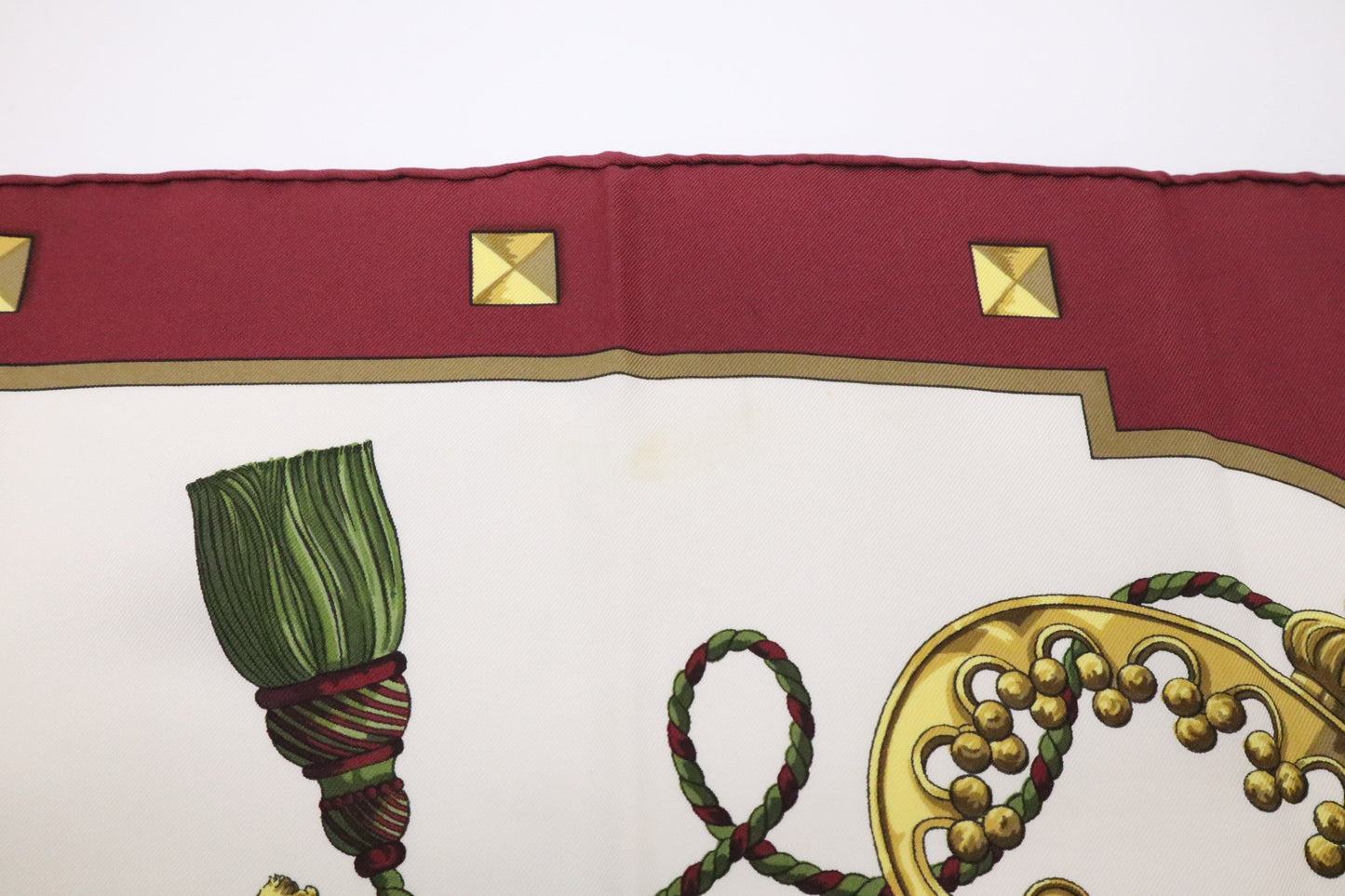 Hermes Les Clefs Carre 90 in Burgundy & Cream Silk