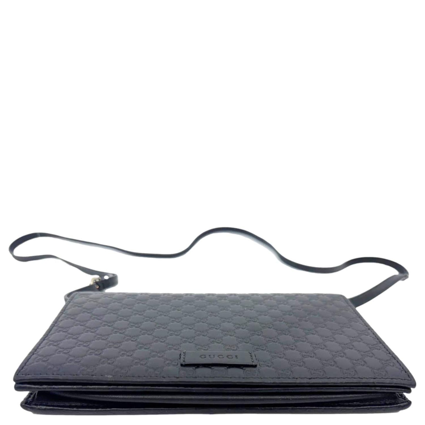 GUCCI GG Micro Leather Crossbody Wallet Black 466507