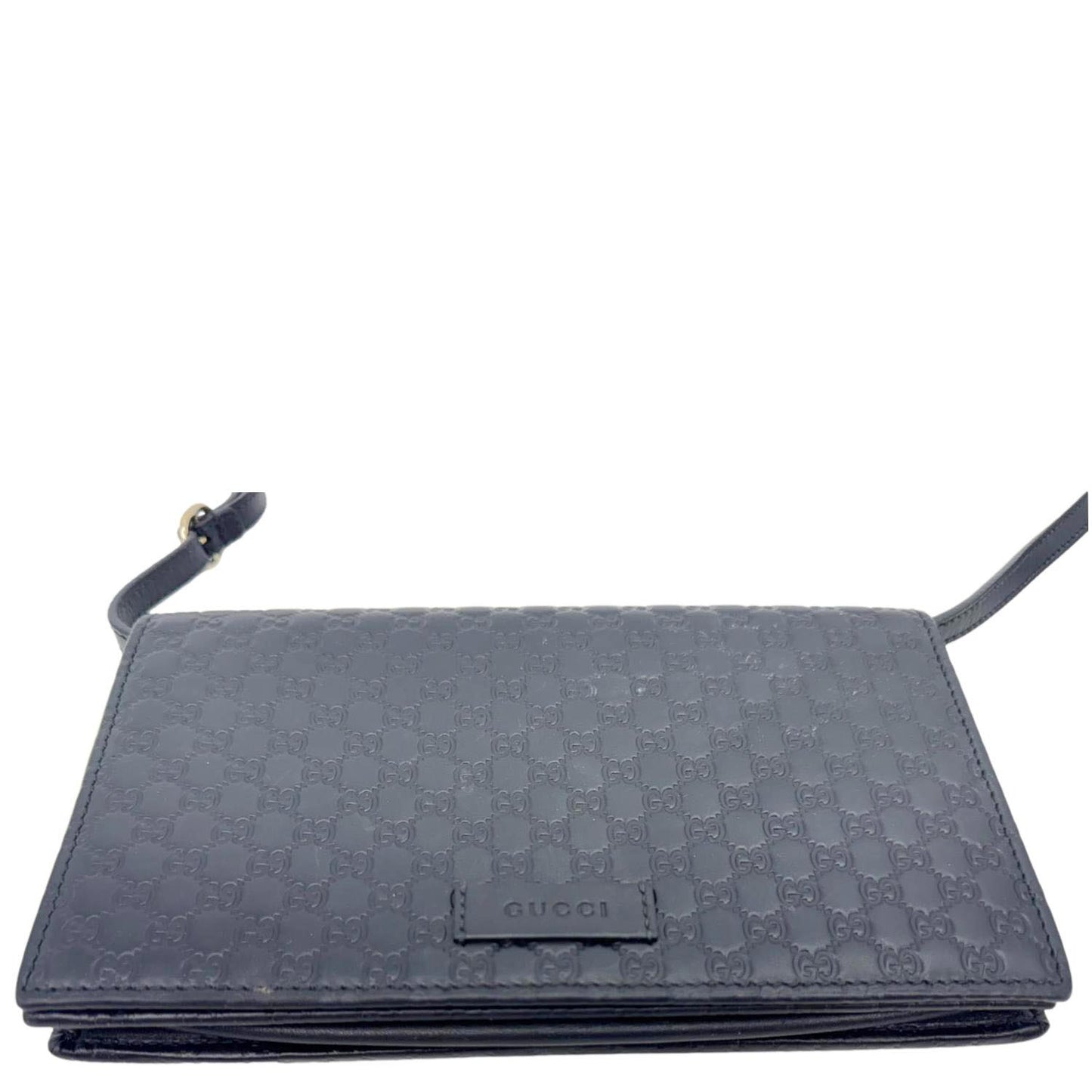 GUCCI GG Micro Leather Crossbody Wallet Black 466507