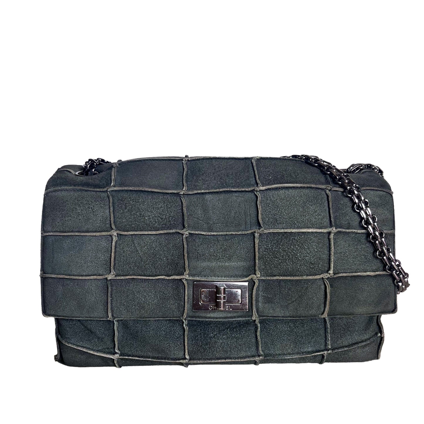 Chanel 2.55 Flap Bag Vintage Chocolate Bar 1997 Medium Suede Green