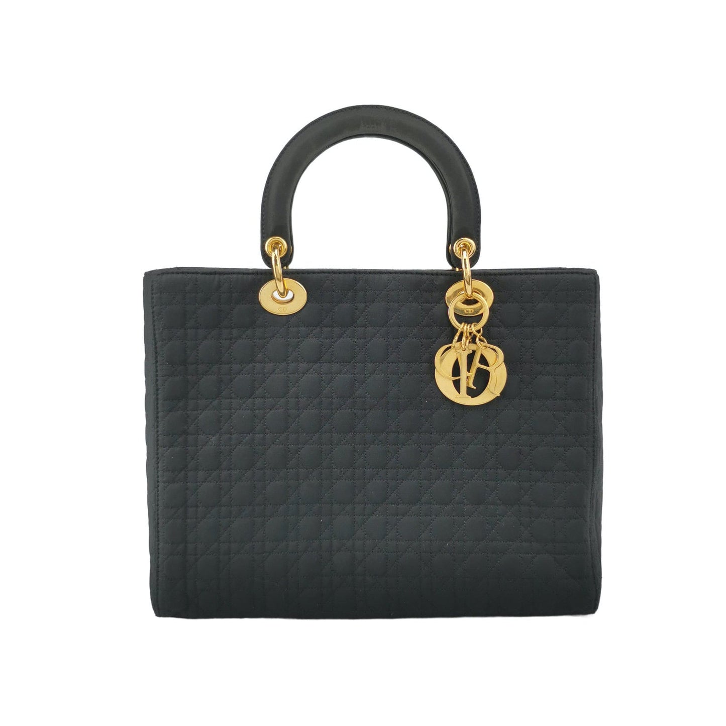Lady Dior Vintage Large Black Cloth with Yellow Gold-tone Hardware